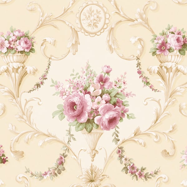 Galerie Wallpaper Product code: CI38230 - Classic Silks 4 Wallpaper Collection - Lt.Cream Pink Green Colours -  