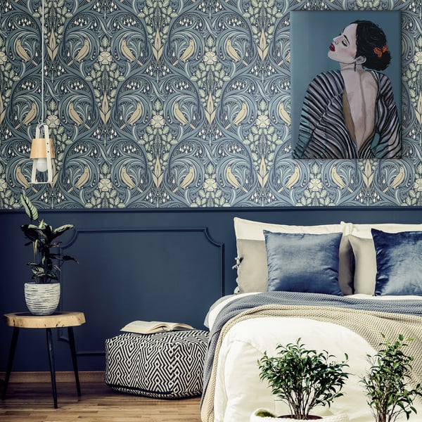 Galerie Wallpaper Product code: ET12212_2 - Arts and Crafts Wallpaper Collection - Blue Olive Beige Colours -  