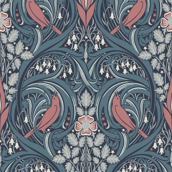 Galerie Wallpaper Product code: ET12222 - Arts and Crafts Wallpaper Collection - Blue Coral Colours -  