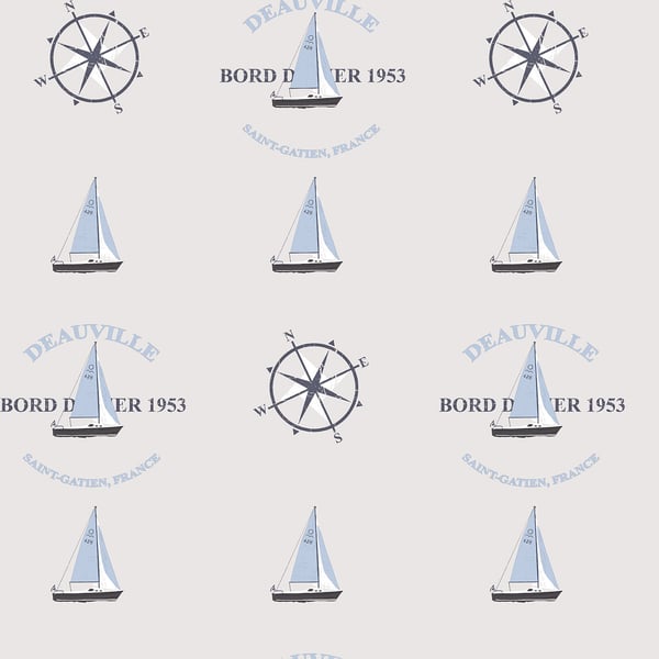 Galerie Wallpaper Product code: G23031 - Deauville Wallpaper Collection - Navy Blue Sky Blue Beige Colours -  