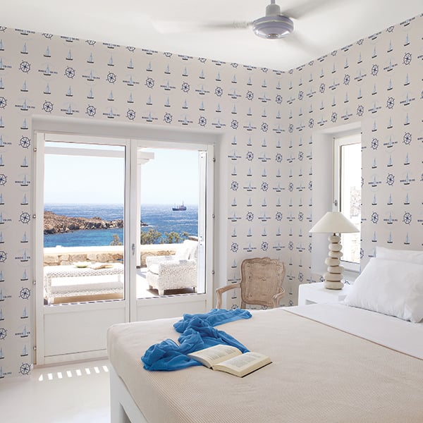 Galerie Wallpaper Product code: G23031R - Deauville Wallpaper Collection - Navy Blue Sky Blue Beige Colours -  