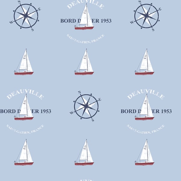 Galerie Wallpaper Product code: G23037 - Deauville Wallpaper Collection - Sky Blue Red White Colours -  