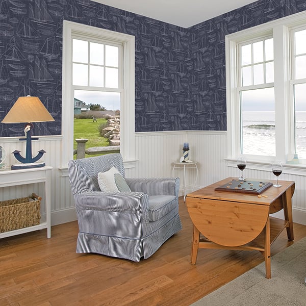 Galerie Wallpaper Product code: G23326R - Deauville 2 Wallpaper Collection - Navy Blue White Colours -  