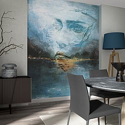 Galerie Wallcoverings Product Code 35497 - Odyssey Wallpaper Collection - Blue Colours - Odyssey Mysterious Face Mural Design