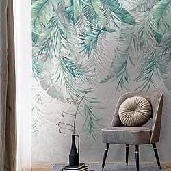 Galerie Wallcoverings Product Code WH45189M - Welcome Home Murals Wallpaper Collection - Blue, Grey, Green Colours - Cascading Tropical Foliage Design