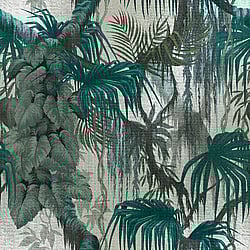 Galerie Wallcoverings Product Code WH45232M - Welcome Home Murals Wallpaper Collection - Blue, Grey, Green Colours - Jungle Foliage with Layered Palms and Vines Design