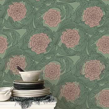 Galerie Wallcoverings Product Code 51011 - Blomstermala Wallpaper Collection - Green Pink Colours -  