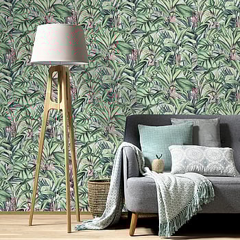Galerie Wallcoverings Product Code AM30003 - Amazonia Wallpaper Collection - Green Pink Colours -  
